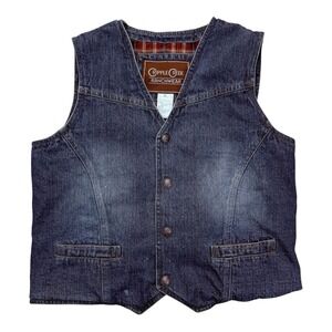 Cripple Creek  Mens Vest Size XL Denim Plaid Lined Inner Pocket Adjustable Waist